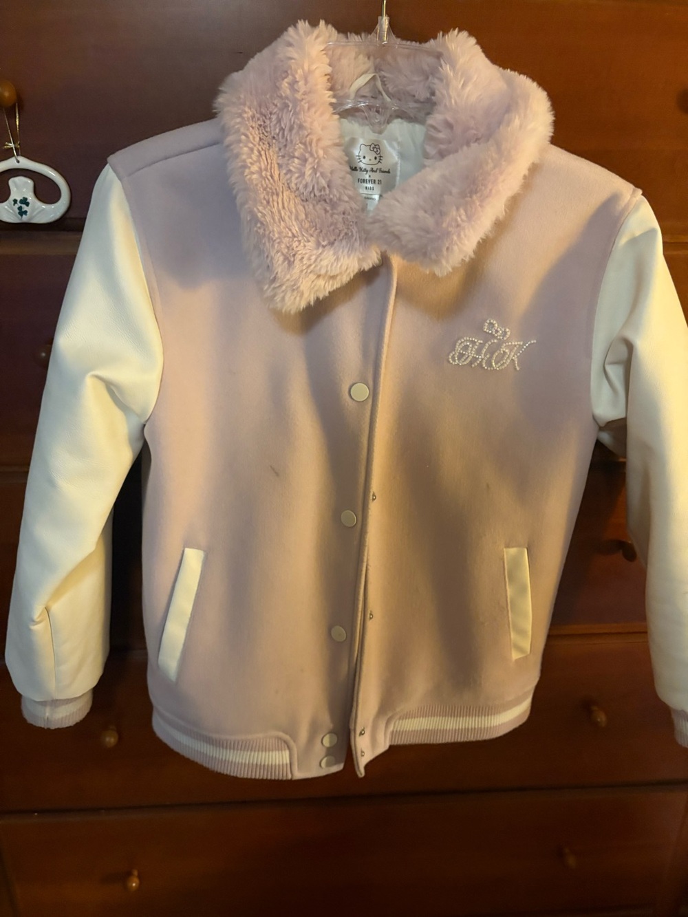 Forever 21 Girls' lavender Hello Kitty Faux Fur Collar Jacket